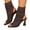 Brown, variant on Women's Knit Peep Toe Slingback Chunky Heel Ankle Boots Round Toe Hollow Heeled Sandals Summer Slip On Dress Sock Booties