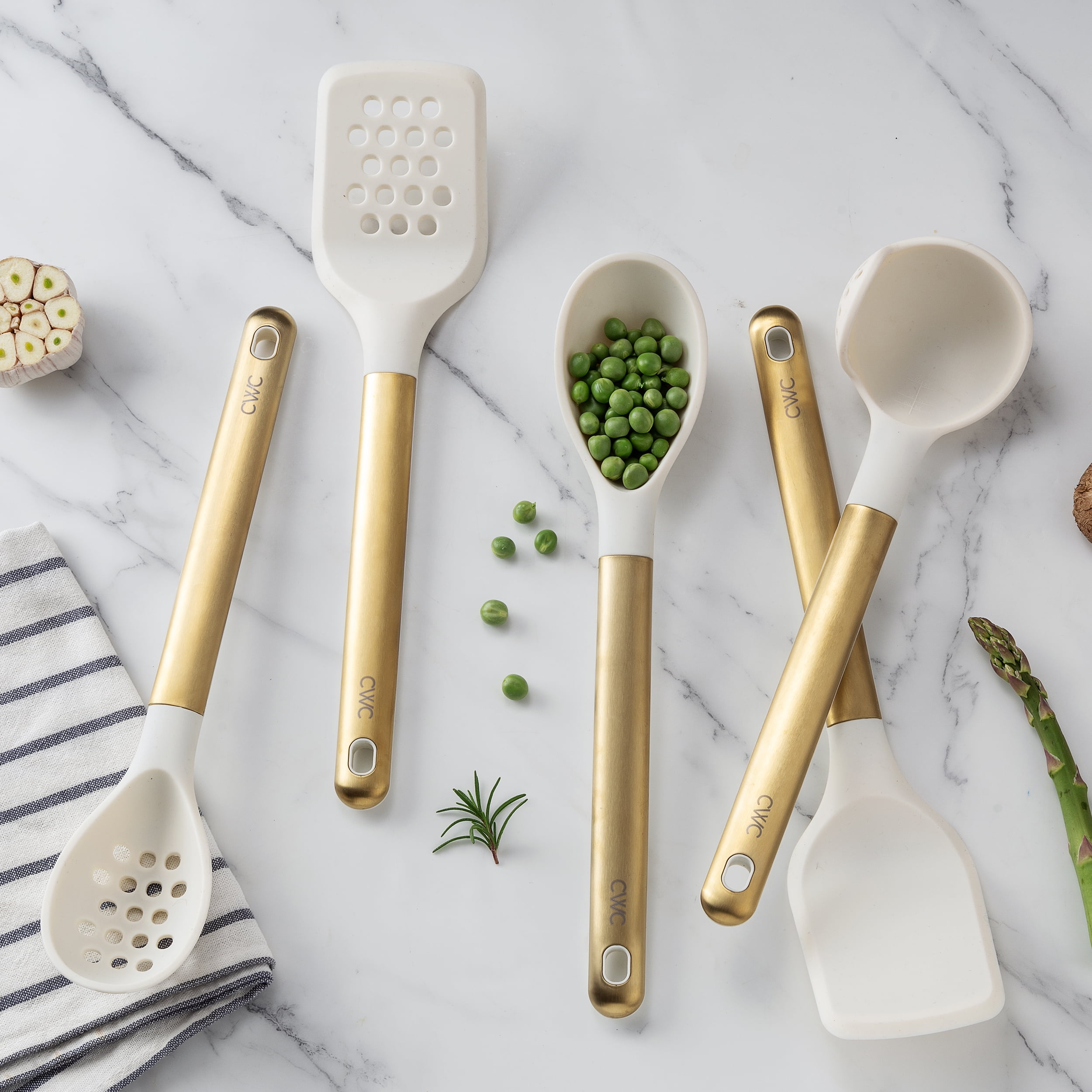 Cook with Color 5-Piece Stainless Steel & Silicone Utensil Set – Durable & Nonstick Safe