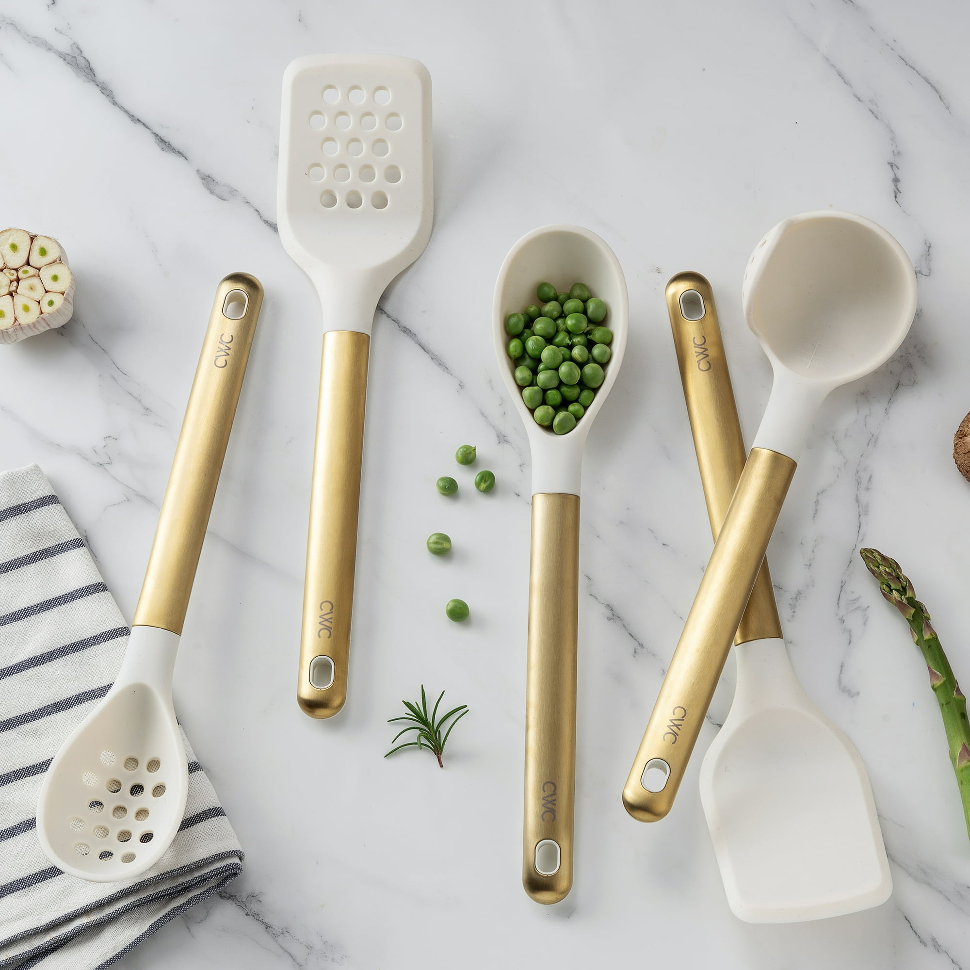 Cook with Color 5-Piece Stainless Steel & Silicone Utensil Set – Durable & Nonstick Safe