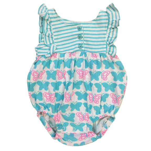 Infant Girls Blue Butterfly Print Romper Stripe Baby Bodysuit Outfit 3-6m