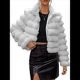 thumbnail image 3 of Chaqueta de Piel Sintética para Mujer, Abrigo Corto Abullonado de Larga, Abrigo Cálido de Invierno. Gris M, 3 of 8
