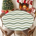 thumbnail image 5 of Round Tablecloth Geometric Striped Pattern Elastic Edge Fitted Sage Olive Green White Wave Pattern Plastic Table Cover,Waterproof Oil Proof for Dinner,Outdoor, Picnic, 45"- 54" DIA Tables, 5 of 9