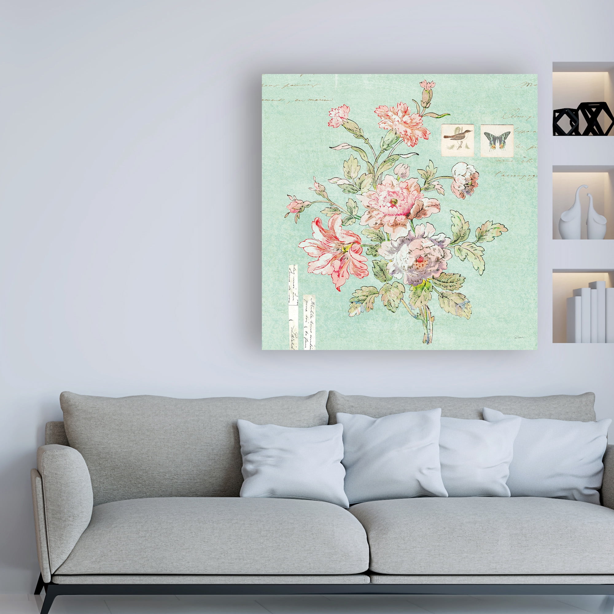 Trademark Fine Art 'Toile Roses III Blue' Canvas Art by Sue Schlabach
