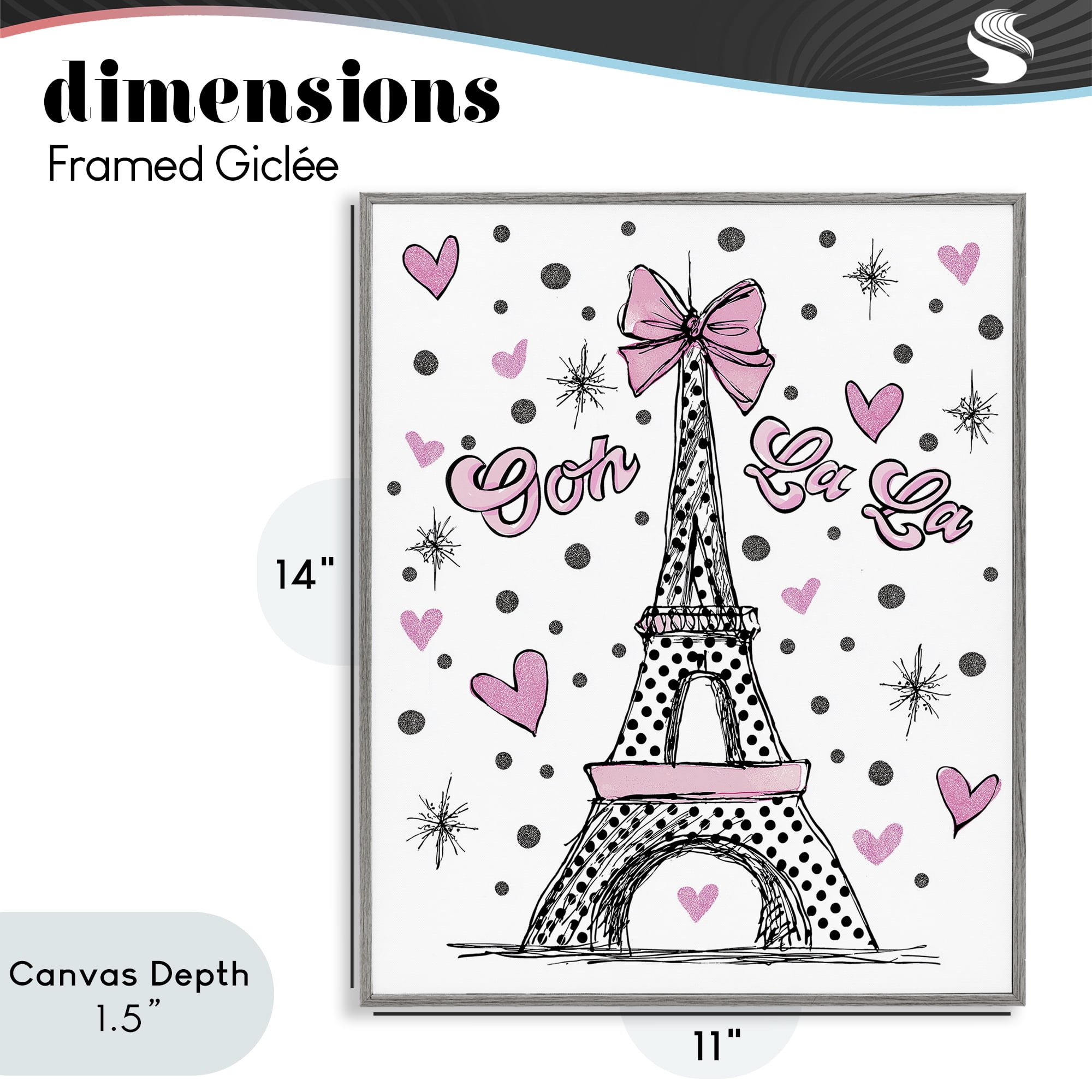 Stupell Industries Ooh La La Polka Dots Eiffel Gray Framed Giclee Art, design by Jess Stempel