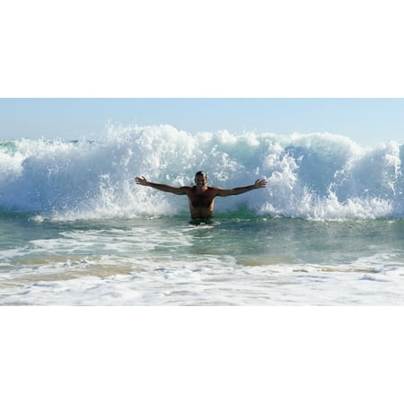 Man Body Surfing Stretched Canvas - Ben Welsh  Design Pics (23 x