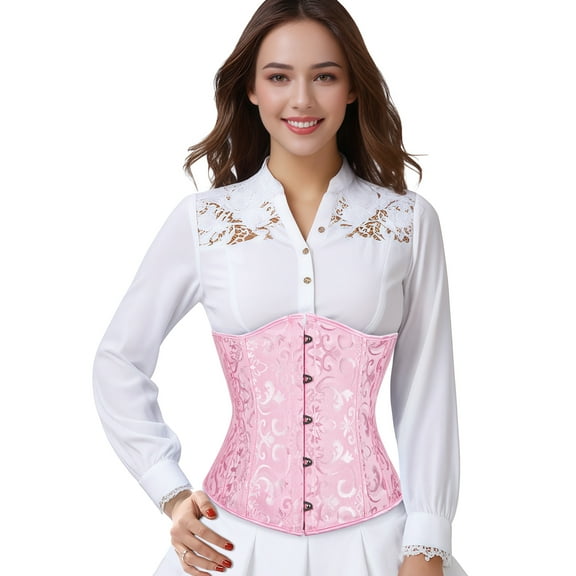 Womens Underbust Corset Plus Size Gothic Corset Cincher Medieval Corsets for Women Jacquard Vintage Waist Corset Top Pink Size XS