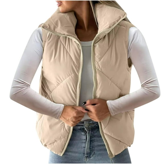 OGLCCG Womens Puffer Vest Stand Collar Zip Up Sleeveless Padded Gilet Coat Casual Winter Warm Puffy Vest Waistcoat Outerwear with Pockets