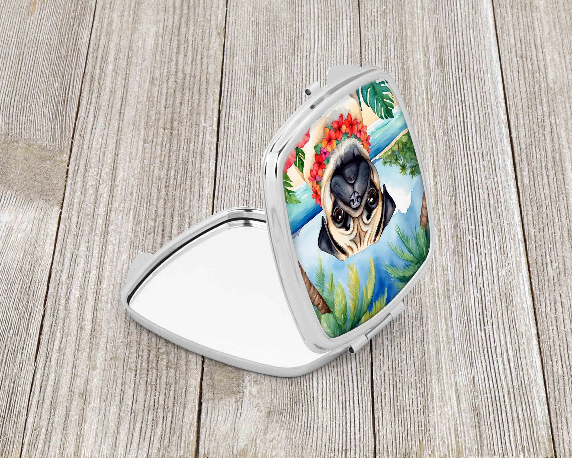 Pug Luau Compact Mirror 2.75 in x 3 in