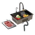 thumbnail image 2 of Black Waterfall Kitchen Sink, Stainless Steel Single Bowl Bar Sink with Cup Rinser, Drop In/Undermount Farmhouse Workstation Sink with Multiple Accessories (26.8 x 17.7in), 2 of 7