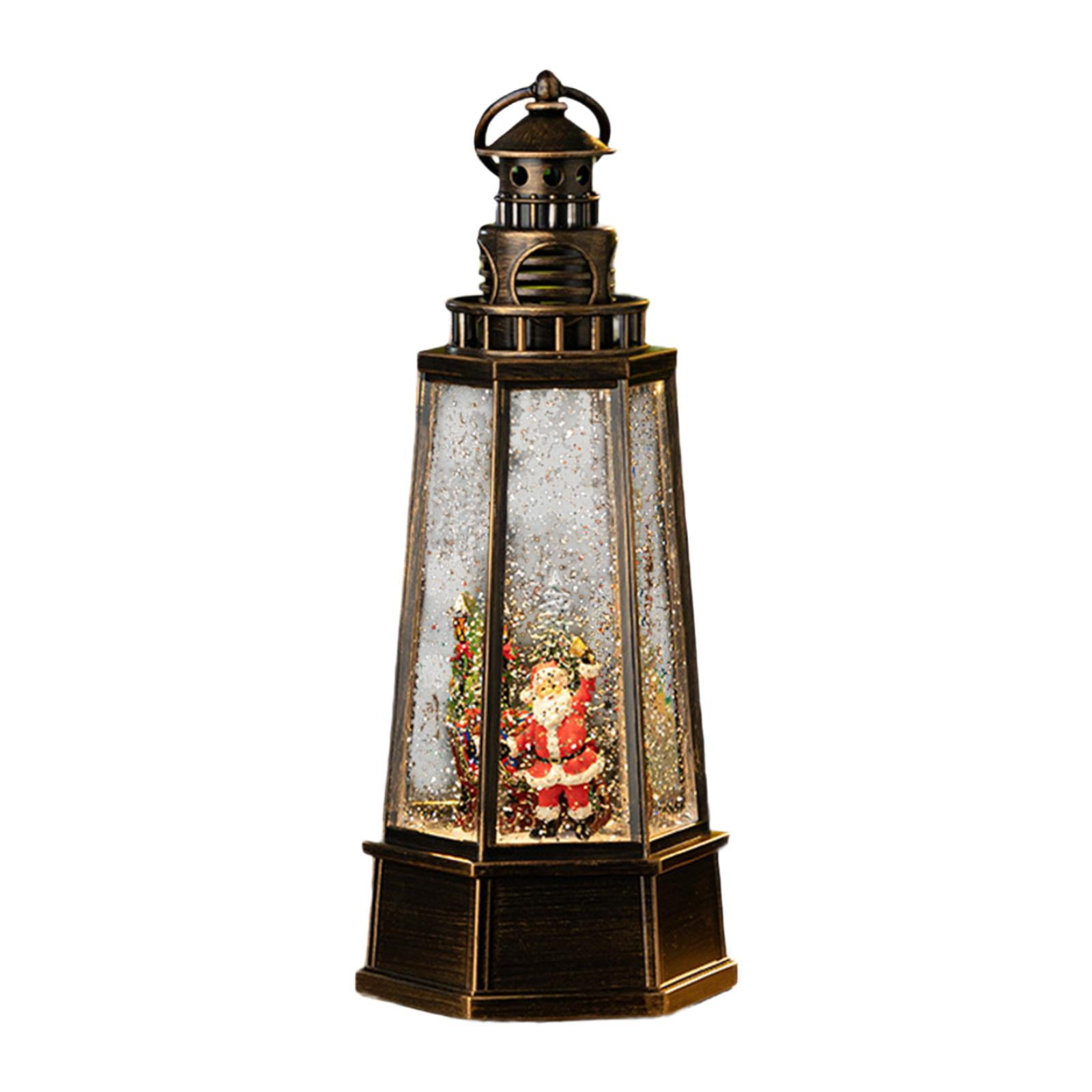 deevoka Christmas Snow Globe Lantern Night Lamp Music Box Collectible Christmas Figurine Bronze