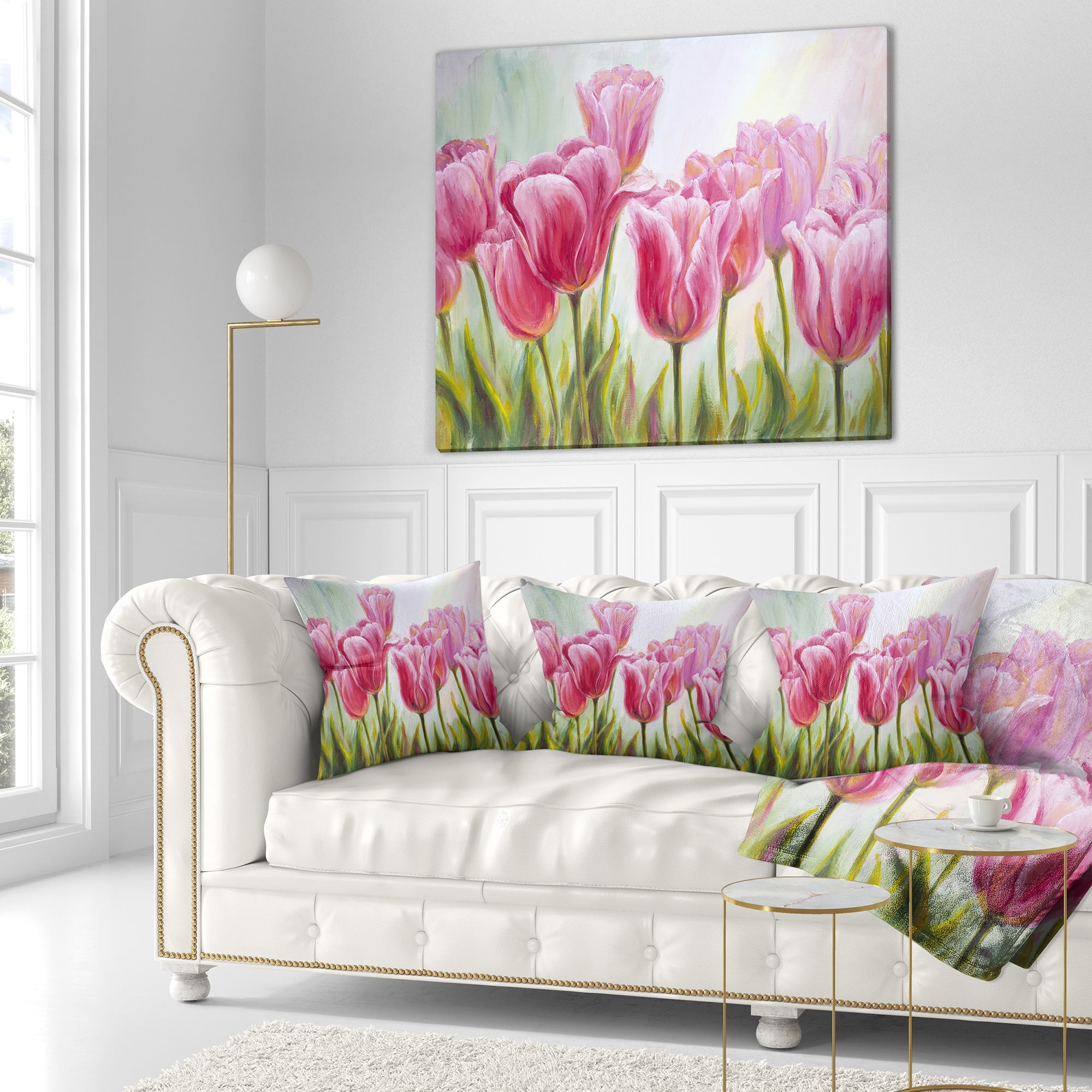 Designart Tulips in a Row - Floral Throw Pillow - 18x18