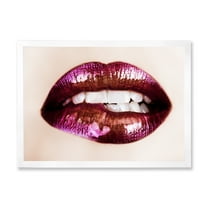Designart 'Close-Up Of Purple Female Lips' Modern Framed Art Print