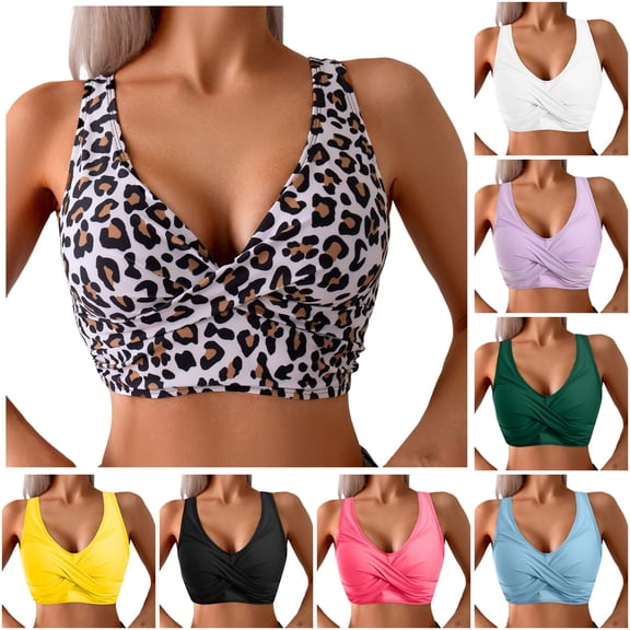 zaveiop Women's Underwire Bikini Top V Neck Criss Cross Push up Swim Top (White, S)