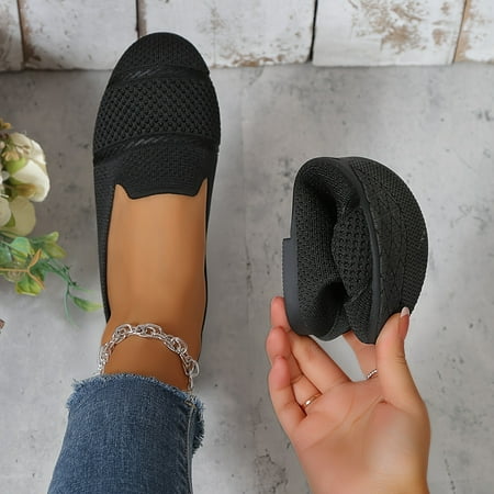 

Women s Versatile Shallow Mouth Shoes Soft Sole Lightweight Casual Slip On Shoes Non-slip Solid Color Knitted Flats
