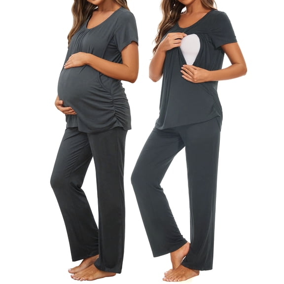 Women's Maternity Nursing Pajamas Short Sleeve Nursing Pjs Sleepwear Set