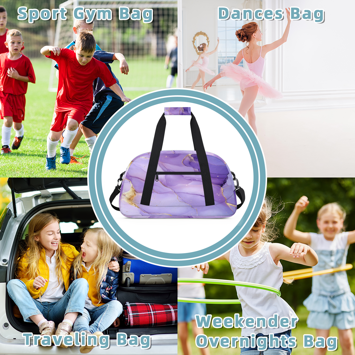 Herdesigns Purple Sports Duffle Bags Travel Duffle Bag Gym Bag Marble Weekender Travel Bag Waterproof Overnight Bag Carry On Travel Tote Bag Dance Bags