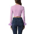thumbnail image 3 of INSPIRE CHIC Women's Tie Front Open Navel Cardigan Feather Cuff Long Sleeve S Purple, 3 of 5