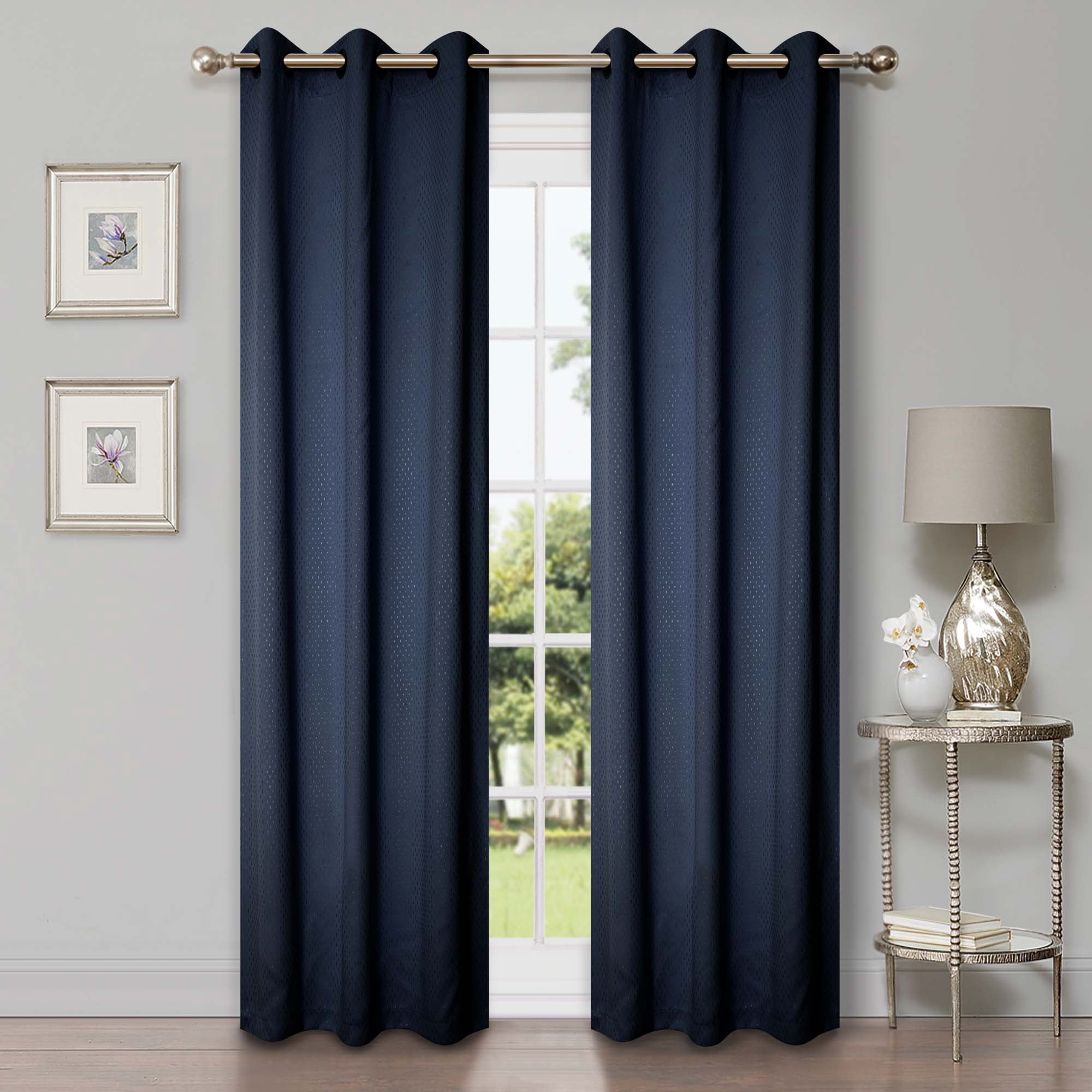 Superior Shimmer Blackout Curtains, Grommet Header, Set of 2, 42" X 96", Navy Blue