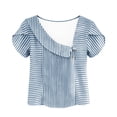 thumbnail image 5 of Otvok Womens Petal Sleeve Tops Summer Trendy T-Shirt Stripe Casual Loose Square Neck Button Blouse Tees, 5 of 6