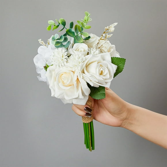 Birdeem Wedding Bouquets for Bride Bridesmaid, White Champagne Artificial Roses Flowers Wedding Decoration