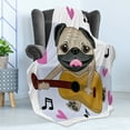 thumbnail image 4 of Pug Soft Flannel Fleece Throw Blanket, Pug Dog Playing Guitar Singing with Pink Hearts Funny Animal Cartoon, Cozy Plush for Indoor and Outdoor Use, 50" x 60", Pale Brown Pink Black, by Ambesonne, 4 of 5