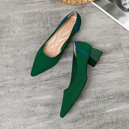 

Women Shoes Spring 2022 Autumn Chunky High Heels Shoes Leopard Stretch Knitted Printing Pumps Pointed Toe Slip on Lady Office