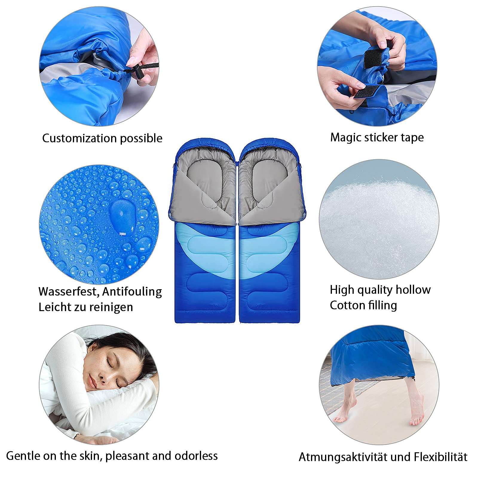 Sleeping Bag, 3-4 Seasons Double Sleeping Bag for Adults, One Person Sleeping Bag Lightweight Waterproof for Cold Weather & Warm, 220CM X 75CM