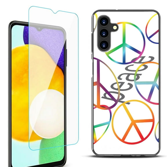 Slim-Fit Protective Fashion Phone Case (Black) for Samsung Galaxy A13 5G, with Tempered Glass Screen Protector, by OneToughShield ® - Colorful Peace