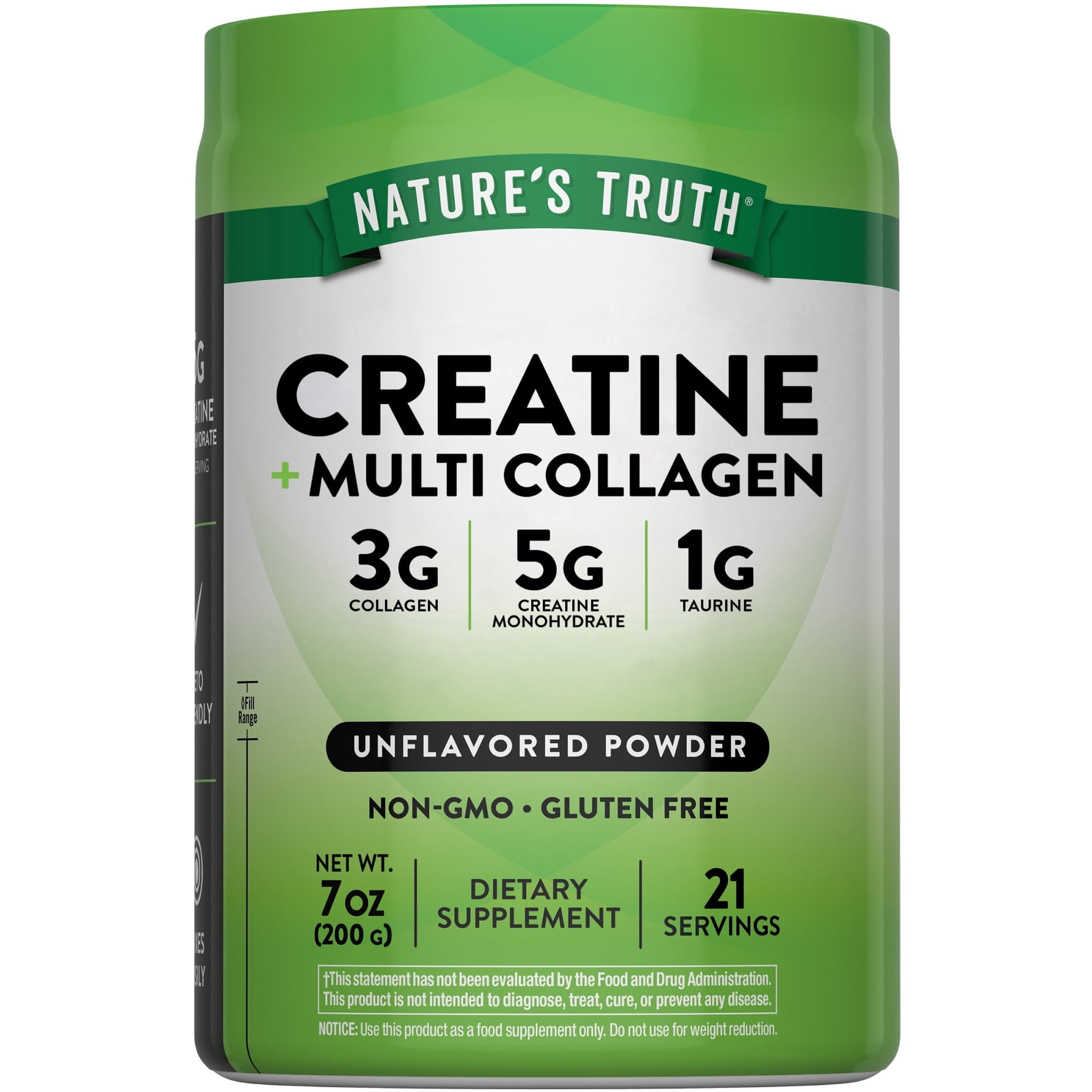 Creatine & Collagen Powder | 7 oz | Unflavored | Keto Friendly, Non-GMO, Gluten Free | by Nature's Truth