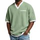 thumbnail image 2 of Ceisia Men's Casual Fashion Waffle Knit Short Sleeve Shirt - V-neck Color Block Top with Sleeve Zipper Pocket Mint Green M Gifts, 2 of 8
