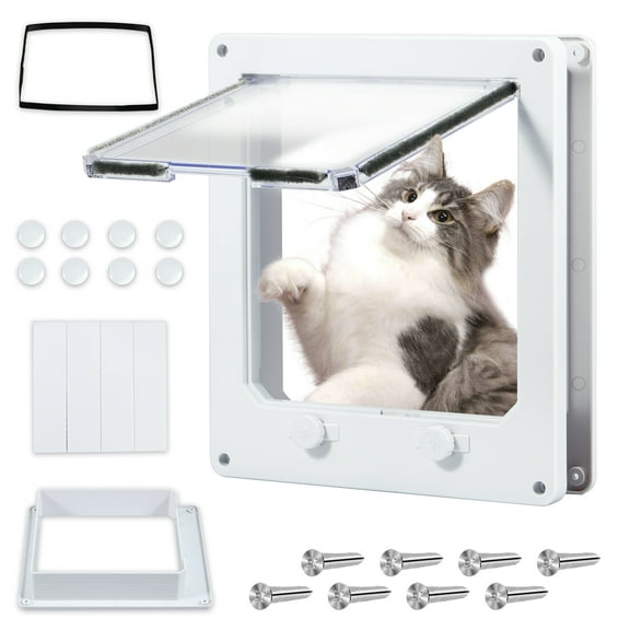 NewSoul Cat Door Interior Door White Plastic Interior Cat Door Easy to Install Indoor Cat Door Upgraded Pet Door with Flap and 4 Way Locking for Interior Doors Medium Cats Kitties