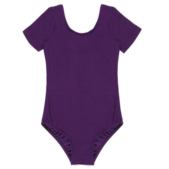 YONGHS Kids Girls Short Sleeves Cotton Ballet Leotard Gymnastics Sports Exercise Bodysuit Dancewear Dark Purple 4
