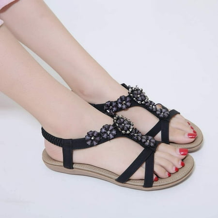 Harence Women s Summer Sandals Casual Comfortable Flip Flops Beach Shoes Ankle T-Strap Thong Elastic Flat Sandals for Women Paraugas