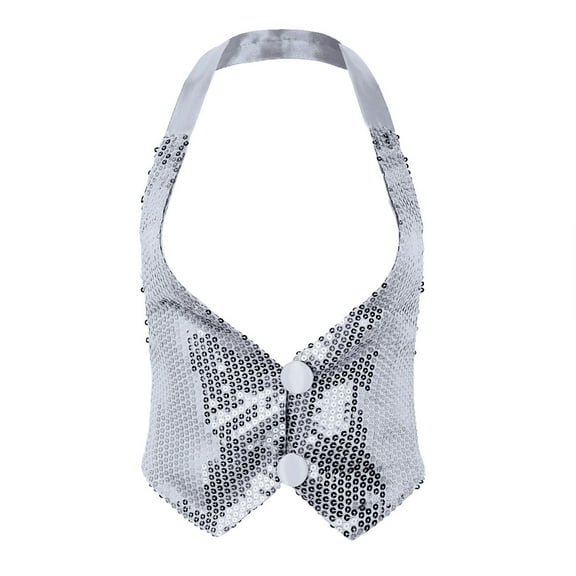 MSemis Women's Shiny Sequins Halter Top Sleeveless Backless Vest Waistcoat Jazz Dance Costume