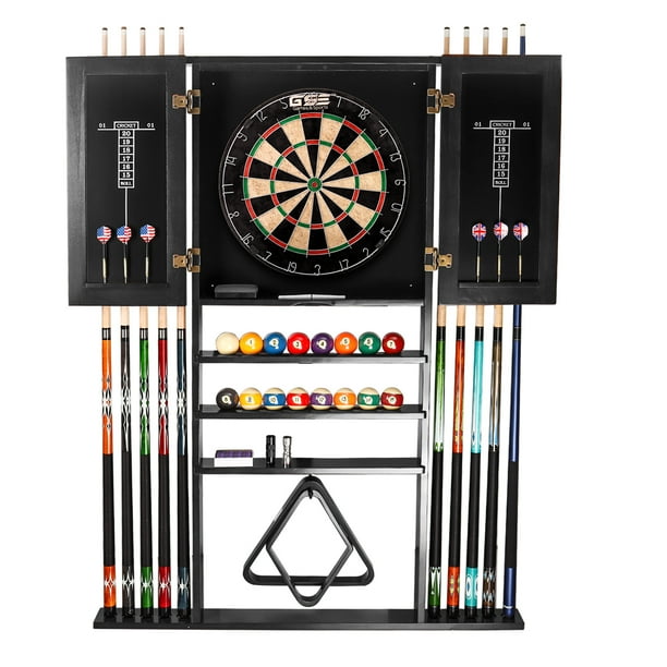 GSE Games & Sports Expert 10 Billiard Pool Cue Wall Mounted Rack & Dart