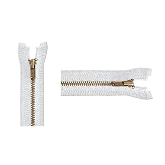 #3 Antique Brass Lightweight White Metal Separating YKK Jacket Zipper - Choose Length - Color: White - 1 Zipper Per Pack - Made in The United States.