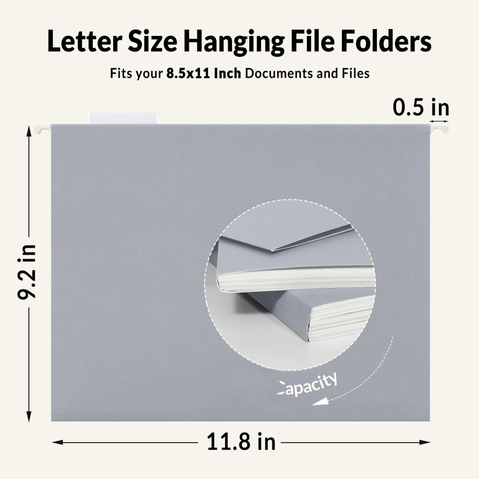 25 Pack Hanging File Folders  Gray Letter Size With 1/5-cut Tabs Stay Organized For Your Home And Office Bulk Documents