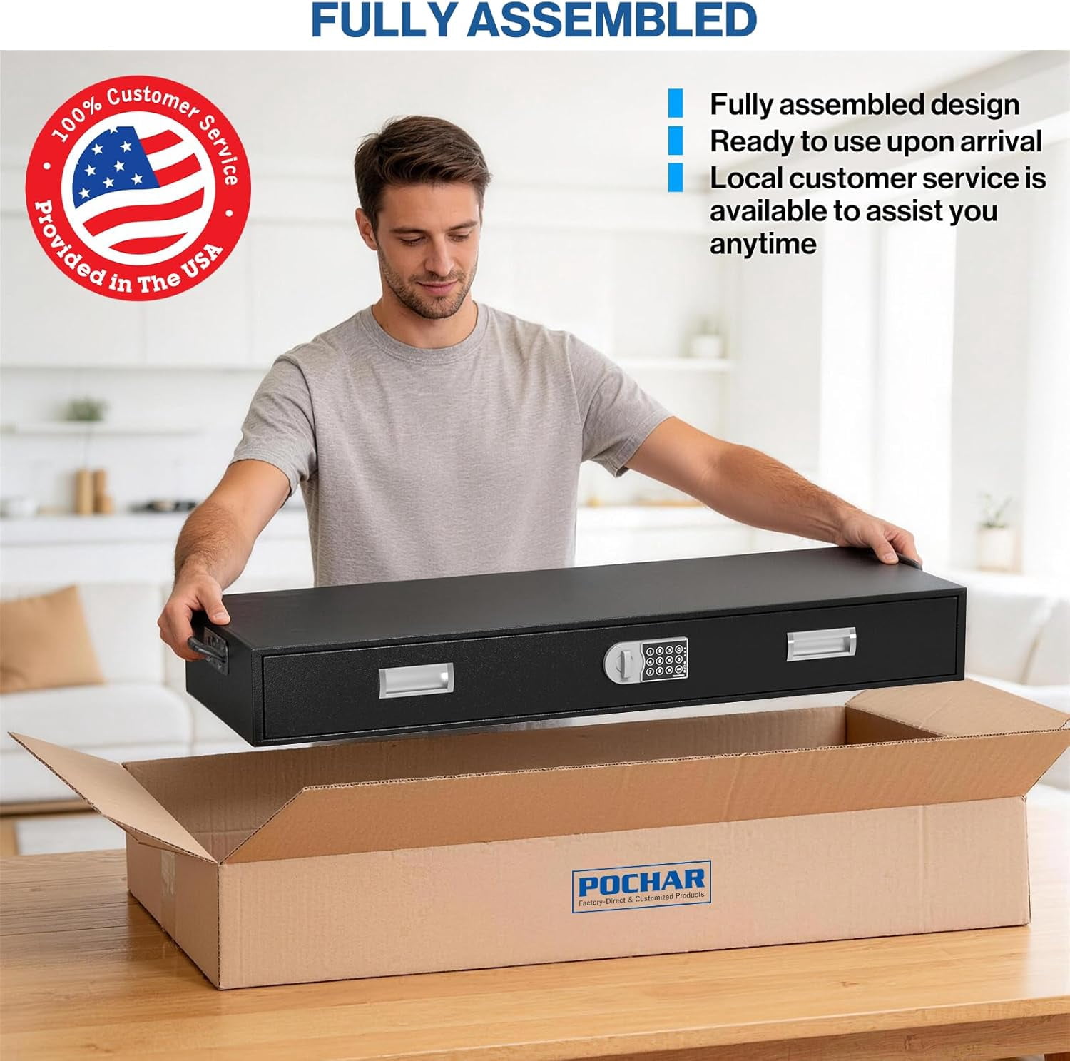Pochar Under Bed Gun Safe Drawer with Keypad Lock for Cash, Documents, Electronics Storage - Gun Cabinet for Car Trunk