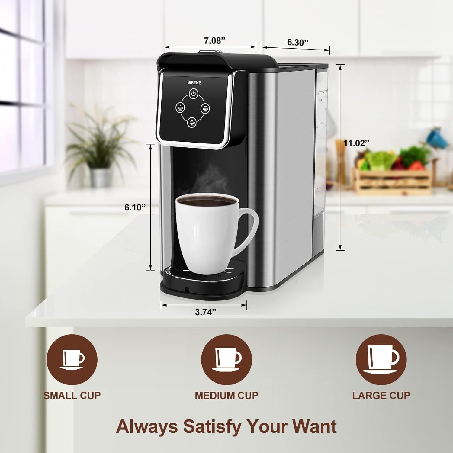 SiFENE 3 in 1 Coffee Maker Single Serve K Cup Machine - Removable 50 Oz Reservoir - Black