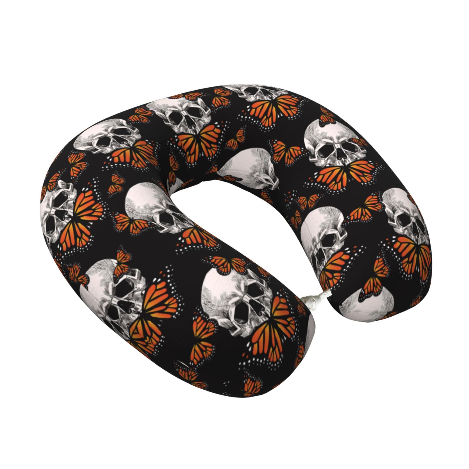 Xecao Butterfly Skull Print Memory Foam Cervical Neck Pillow Versatile U-Shaped Pillows for Home,Office,Camping,Travelling,Soft Washable Cover