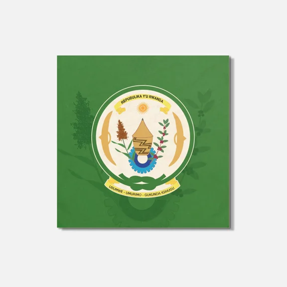 Rwanda Coat Of Arms 4'' X 4'' Square Wooden Coaster