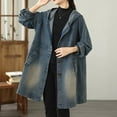 thumbnail image 5 of Roncen Women's Denim Trench Coat - Hooded Single-Breasted Mid-Length Jacket with Front Pockets, Casual Button-Up Coat for Spring Fall Outerwear, 5 of 7