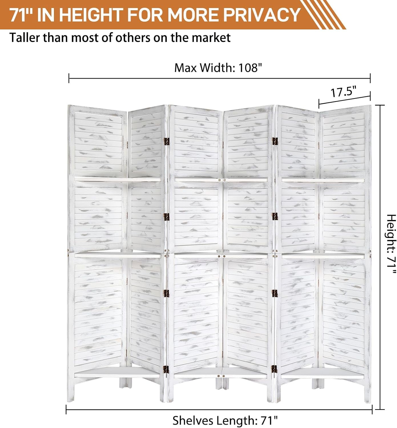 Bonnlo Wood Room Divider Privacy Screen, 5.9 Ft Tall Folding Partition Wall Divider, Freestanding Space Separator