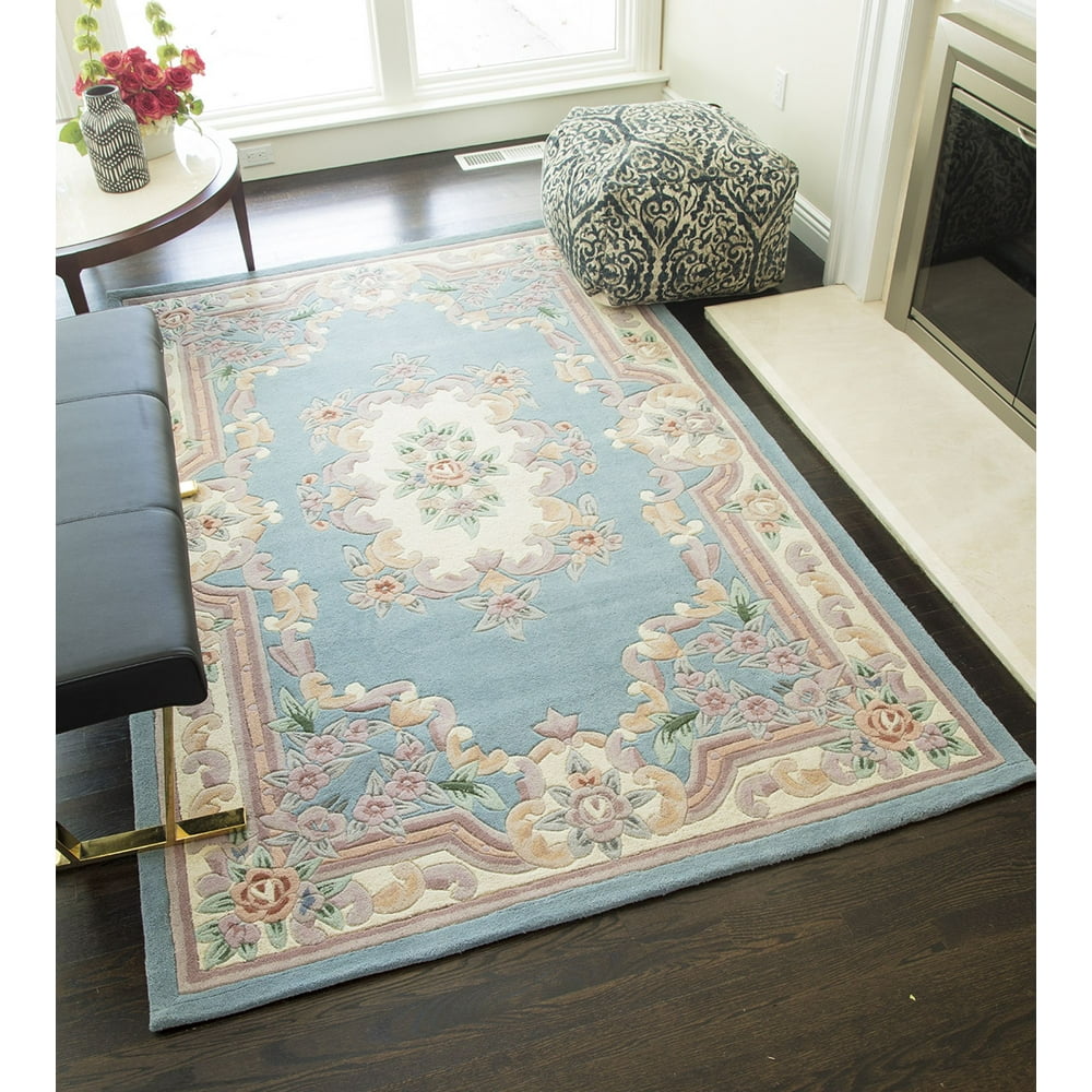Rugs America New Aubusson Collection Light Blue 510208 Traditional