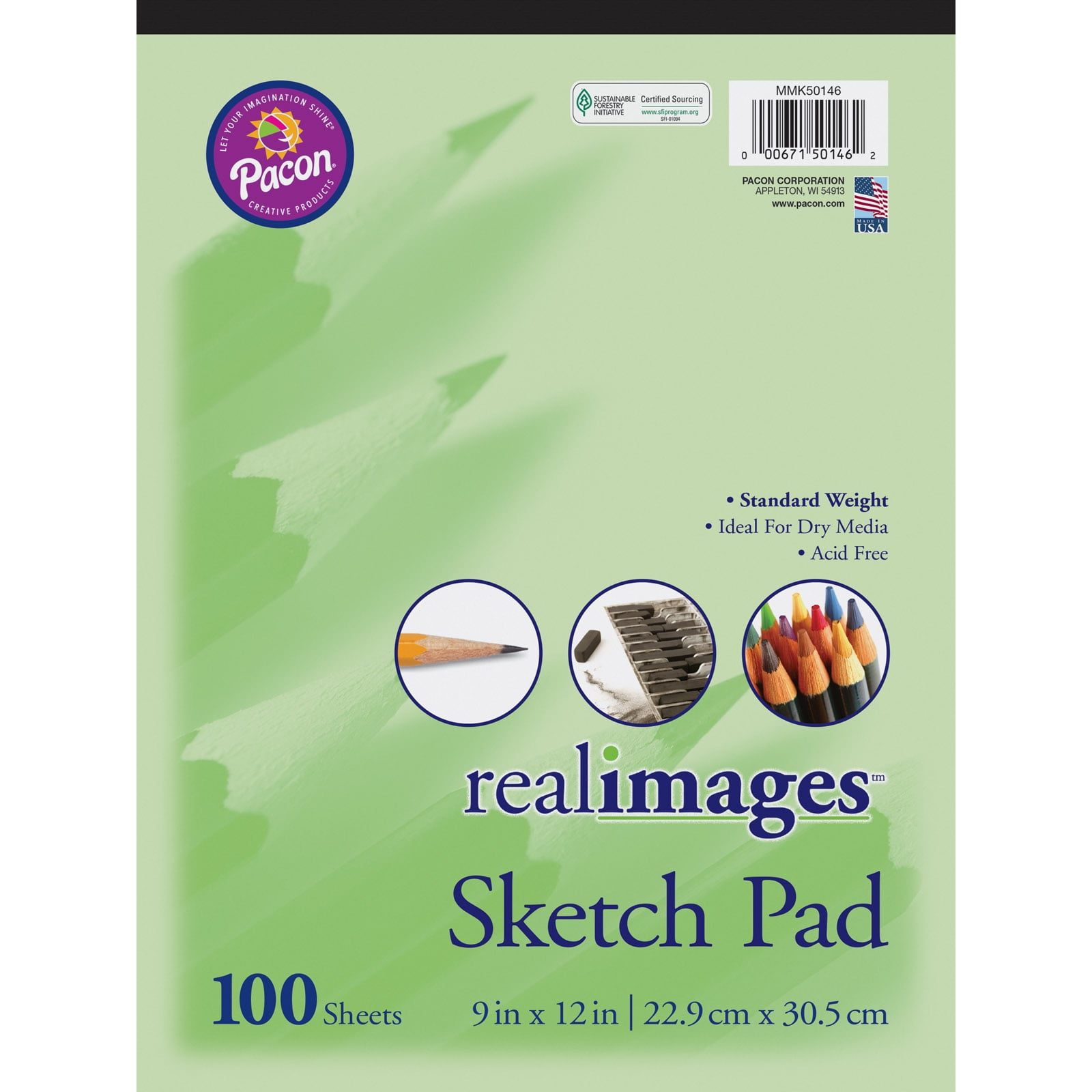 Real Images Sketch Pad, Standard Weight, 9" x 12", 100 Sheets, Pack of 6