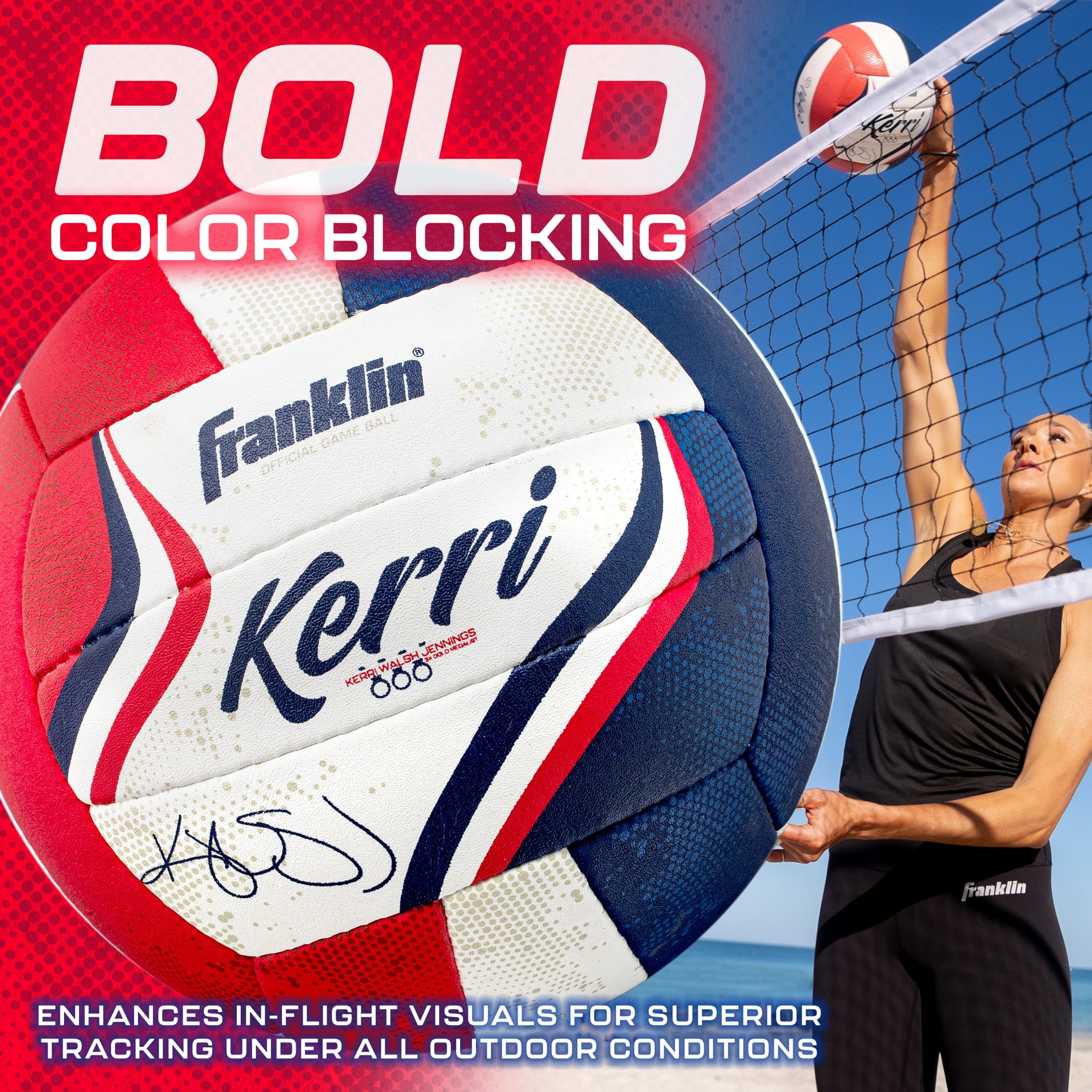 Franklin Sports Kerri Walsh Official Beach Volleyball - USA Colors - Official Size - Pump + Needle
