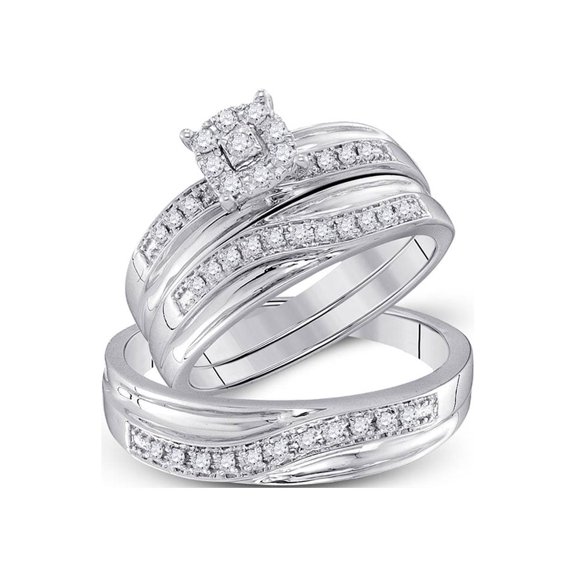 FB Jewels 10kt White Gold His & Hers Round Diamond Solitaire Matching Bridal Wedding Ring Band Set 1/3 Cttw