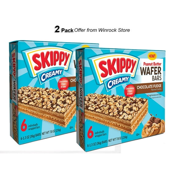 SKIPPY Creamy Peanut Butter And Chocolate Fudge Wafer Snack Bar 6 Count, 7.8 Oz (2 Pack) Free Gift from Winrock Store