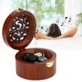 thumbnail image 2 of Retro Style Round Shape Music Box Beautiful Hollow out Musical Jewelry Box Home Ornament Gift(Hollow Round Wooden Box Silver Movement Type A), 2 of 11