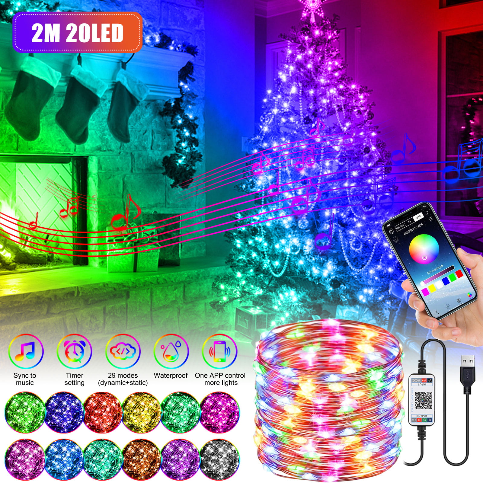 ShowHome LED Multi Color Wireless App LED Color Changing Ball Christmas Decoration 